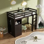 win Loft Bed with Wardrobe, Storage Shelves and Ladder