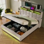 Upholstered Platform bed with a Hydraulic Storage System, LED and USB Charging