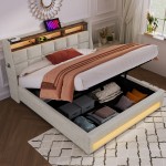 Upholstered Platform bed with a Hydraulic Storage System, LED and USB Charging