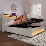 Upholstered Platform bed with a Hydraulic Storage System, LED and USB Charging