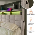 Upholstered Platform bed with a Hydraulic Storage System, LED and USB Charging