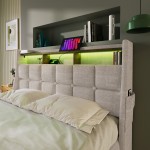 Upholstered Platform bed with a Hydraulic Storage System, LED and USB Charging