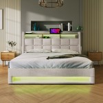 Upholstered Platform bed with a Hydraulic Storage System, LED and USB Charging