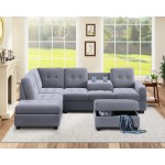 Modern Sectional Sofa with Reversible Chaise, L Shaped Couch Set with Storage Ottoman and Two Cup Holders for Living Room