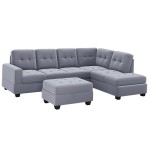 Modern Sectional Sofa with Reversible Chaise, L Shaped Couch Set with Storage Ottoman and Two Cup Holders for Living Room