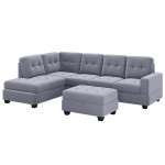 Modern Sectional Sofa with Reversible Chaise, L Shaped Couch Set with Storage Ottoman and Two Cup Holders for Living Room