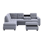 Modern Sectional Sofa with Reversible Chaise, L Shaped Couch Set with Storage Ottoman and Two Cup Holders for Living Room