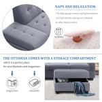 Modern Sectional Sofa with Reversible Chaise, L Shaped Couch Set with Storage Ottoman and Two Cup Holders for Living Room