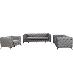 Modern 3-Piece Sofa Sets with Sturdy Metal Legs, Velvet Upholstered Couches Sets Including Three Seat Sofa, Loveseat and Single Chair for Living Room Furniture Set