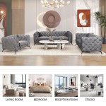 Modern 3-Piece Sofa Sets with Sturdy Metal Legs, Velvet Upholstered Couches Sets Including Three Seat Sofa, Loveseat and Single Chair for Living Room Furniture Set