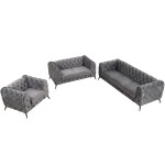 Modern 3-Piece Sofa Sets with Sturdy Metal Legs, Velvet Upholstered Couches Sets Including Three Seat Sofa, Loveseat and Single Chair for Living Room Furniture Set