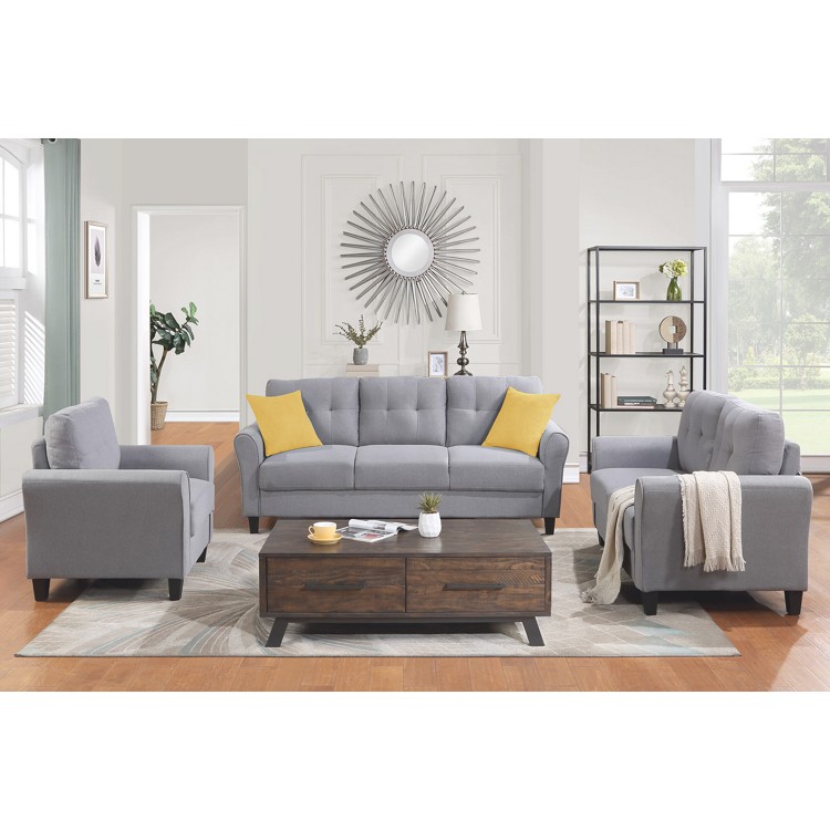 Modern Living Room Sofa Set Linen Upholstered Couch Furniture for Home or Office