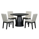 5-piece Dining Set Retro Round Table with 4 Upholstered Chairs for Living Room, Dining Room