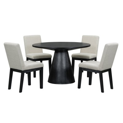 5-piece Dining Set Retro Round Table with 4 Upholstered Chairs for Living Room, Dining Room