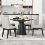 5-piece Dining Set Retro Round Table with 4 Upholstered Chairs for Living Room, Dining Room