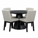 5-piece Dining Set Retro Round Table with 4 Upholstered Chairs for Living Room, Dining Room