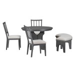 5-Piece Dining Table Set, 44" Round Dining Table with Curved Bench & Side Chairs for 4-5 People for Dining Room and Kitchen