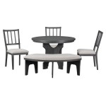 5-Piece Dining Table Set, 44" Round Dining Table with Curved Bench & Side Chairs for 4-5 People for Dining Room and Kitchen