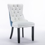 Tufted Solid Wood Contemporary PU and Velvet Upholstered Dining Chair with Wood Legs Nailhead Trim 2-Pcs Set