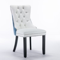 Tufted Solid Wood Contemporary PU and Velvet Upholstered Dining Chair with Wood Legs Nailhead Trim 2-Pcs Set