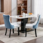 Tufted Solid Wood Contemporary PU and Velvet Upholstered Dining Chair with Wood Legs Nailhead Trim 2-Pcs Set