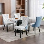 Tufted Solid Wood Contemporary PU and Velvet Upholstered Dining Chair with Wood Legs Nailhead Trim 2-Pcs Set