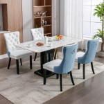 Tufted Solid Wood Contemporary PU and Velvet Upholstered Dining Chair with Wood Legs Nailhead Trim 2-Pcs Set