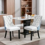 Tufted Solid Wood Contemporary PU and Velvet Upholstered Dining Chair with Wood Legs Nailhead Trim 2-Pcs Set