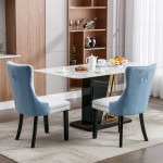 Tufted Solid Wood Contemporary PU and Velvet Upholstered Dining Chair with Wood Legs Nailhead Trim 2-Pcs Set