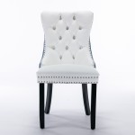 Tufted Solid Wood Contemporary PU and Velvet Upholstered Dining Chair with Wood Legs Nailhead Trim 2-Pcs Set