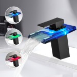 Bathroom Sink Faucet LED Light 3 Colors Changing Waterfall Glass Spout Hot Cold Water Mixer Single Handle One Hole Deck Mounted Bathroom Faucet