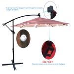 10 ft Outdoor Patio Umbrella Solar Powered LED Lighted Sun Shade Market Waterproof 8 Ribs Umbrella with Crank and Cross Base for Garden Deck Backyard Pool Shade Outside Deck Swimming Pool 