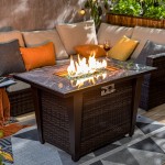 42inch Rattan Fire Pit Table with Ceramic Tile Tabletop, Glass Wind Guard and Rain cover, Lid