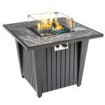 32inch Outdoor Square Propane Fire Pit Table with Blue Glass Beads, Rain Cover and Glass Wind Guard