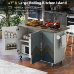 Retro Mountain Wood 47"D Kitchen Island with Drop Leaf, Farmhouse Kitchen Island on Wheels with Internal Storage Rack, Rolling Kitchen Cart with Towel Rack for Living Room, Kitchen, Dining Room