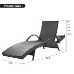 Outdoor Wicker Chaise Lounge Chairs Set of 2, Patio Rattan Reclining Chair Pull-out Side Table Adjustable Backrest Ergonomic Wave Design Pool Sunbathing Recliners