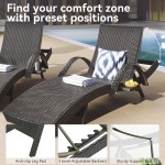 Outdoor Wicker Chaise Lounge Chairs Set of 2, Patio Rattan Reclining Chair Pull-out Side Table Adjustable Backrest Ergonomic Wave Design Pool Sunbathing Recliners