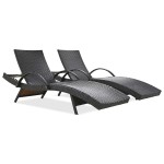 Outdoor Wicker Chaise Lounge Chairs Set of 2, Patio Rattan Reclining Chair Pull-out Side Table Adjustable Backrest Ergonomic Wave Design Pool Sunbathing Recliners