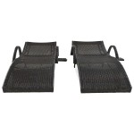 Outdoor Wicker Chaise Lounge Chairs Set of 2, Patio Rattan Reclining Chair Pull-out Side Table Adjustable Backrest Ergonomic Wave Design Pool Sunbathing Recliners