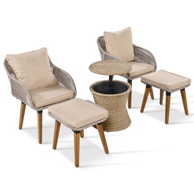 5 Pieces Patio Furniture Chair Sets, Patio Conversation Set With Wicker Cool Bar Table, Ottomans,Outdoor Furniture Bistro Sets for Porch,Backyard,Balcony,Poolside