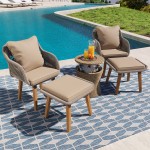 5 Pieces Patio Furniture Chair Sets, Patio Conversation Set With Wicker Cool Bar Table, Ottomans,Outdoor Furniture Bistro Sets for Porch,Backyard,Balcony,Poolside