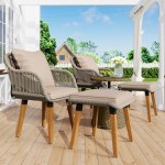 5 Pieces Patio Furniture Chair Sets, Patio Conversation Set With Wicker Cool Bar Table, Ottomans,Outdoor Furniture Bistro Sets for Porch,Backyard,Balcony,Poolside