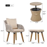 5 Pieces Patio Furniture Chair Sets, Patio Conversation Set With Wicker Cool Bar Table, Ottomans,Outdoor Furniture Bistro Sets for Porch,Backyard,Balcony,Poolside