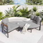 Patio Furniture Set, 4 Piece Round Outdoor Conversation Set All Weather Metal Sectional Sofa with Cushions 