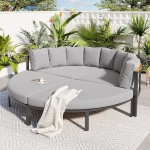 Patio Furniture Set, 4 Piece Round Outdoor Conversation Set All Weather Metal Sectional Sofa with Cushions 