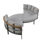 Patio Furniture Set, 4 Piece Round Outdoor Conversation Set All Weather Metal Sectional Sofa with Cushions 