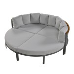 Patio Furniture Set, 4 Piece Round Outdoor Conversation Set All Weather Metal Sectional Sofa with Cushions 