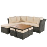 Patio Furniture Set, 10 Piece Outdoor Conversation Set, CoffeeTable with Ottomans, Solid wood coffee table